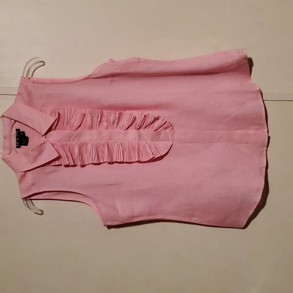 Tracy M Pink Sleeveless Ruffle Front Blouse